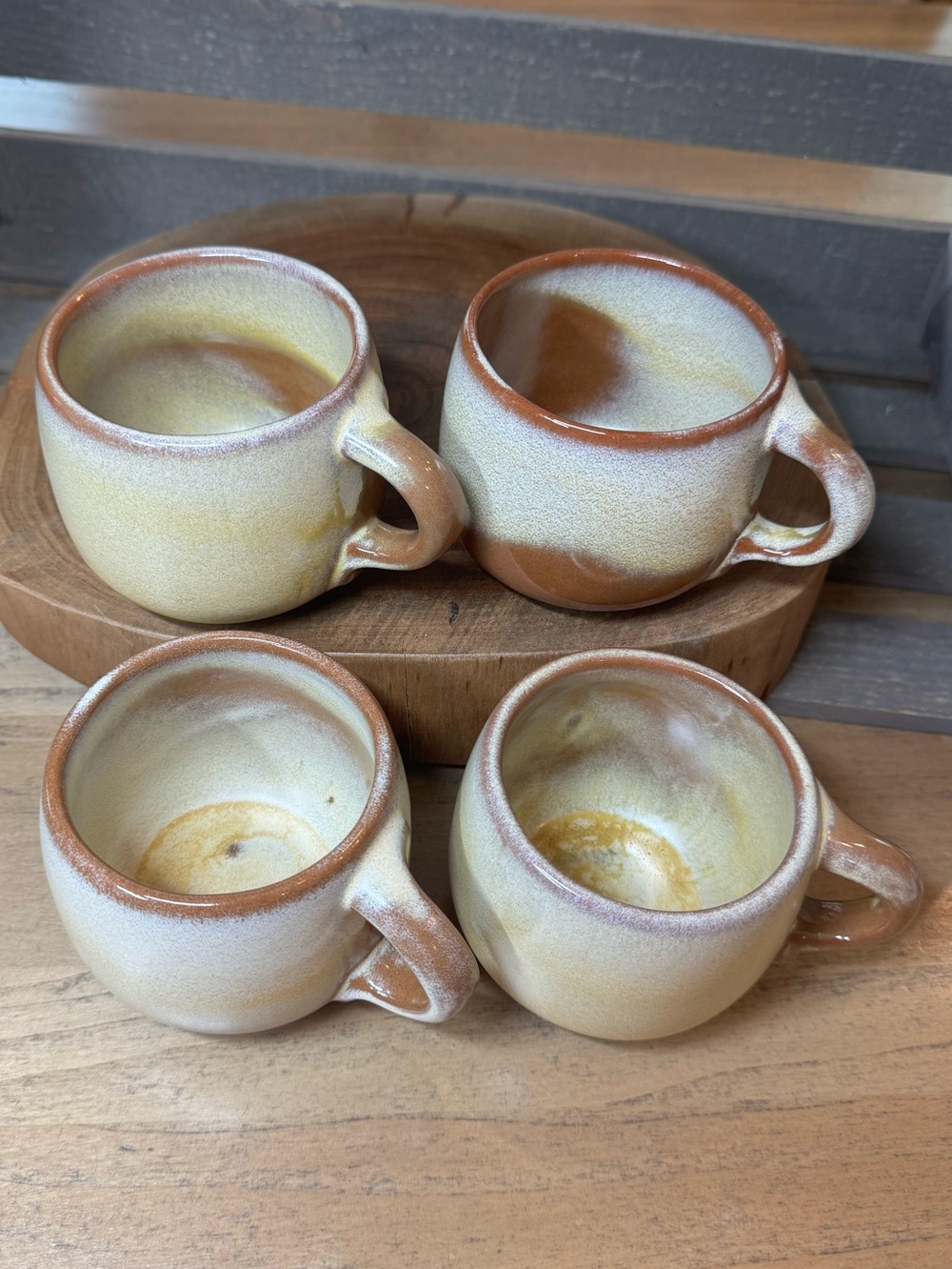 Set of 4 Vintage FRANKOMA Pottery Plainsman Cinnamon Brown Mugs 4C/8oz.